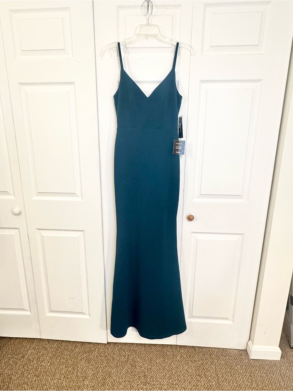 Lulu's Teal V-Neck Spaghetti-Strap Maxi Dress